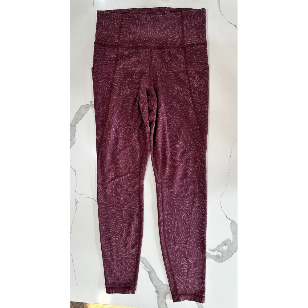 Athleta Salutation Stash Pocket Tight Burgundy Abstract Print Leggings Size S